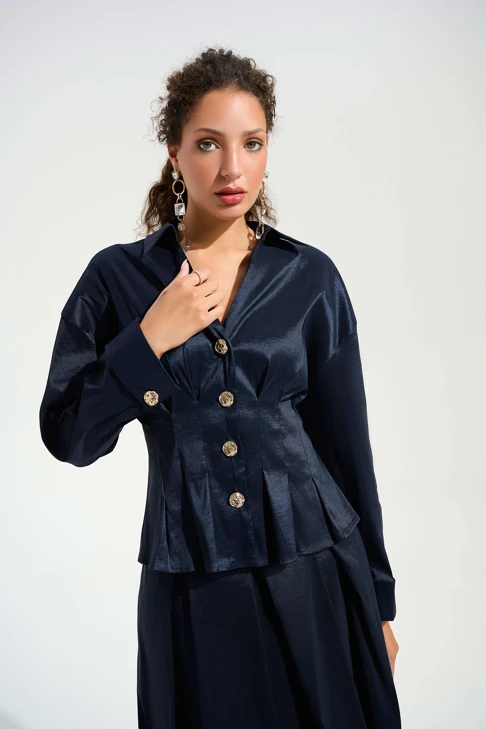 JOSEPH RIBKOFF Damenbluse blau mit Knopfmanschetten