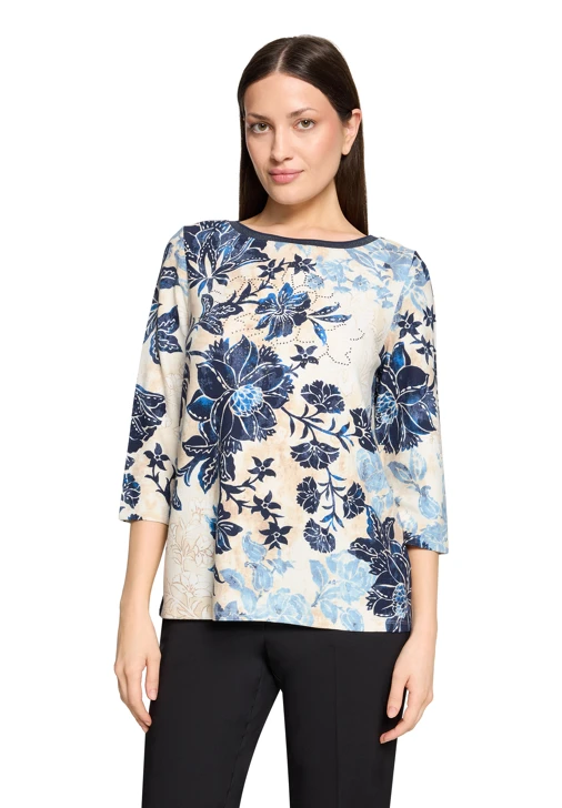 BETTY BARCLAY Damen-T-Shirt in Beige mit Blumenprint und Strasssteinen