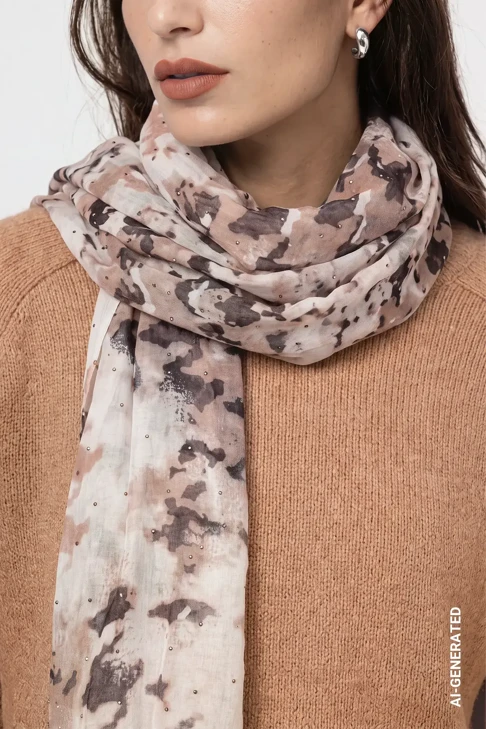 MONARI SOFT FALL Damen-Schal in Braun-Beige mit Strasssteinen