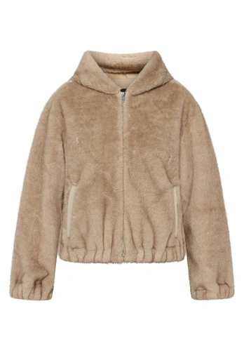 GIL BRET Damen-Pelzjacke in Beige mit Kapuze (5)