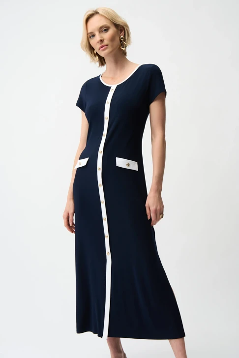 JOSEPH RIBKOFF Damenkleid dunkelblau mit weißer Knopfleiste
