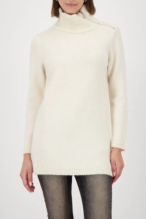 MONARI CIAO BELLA beigefarbener Damenstrickpullover mit verlängertem Schnitt