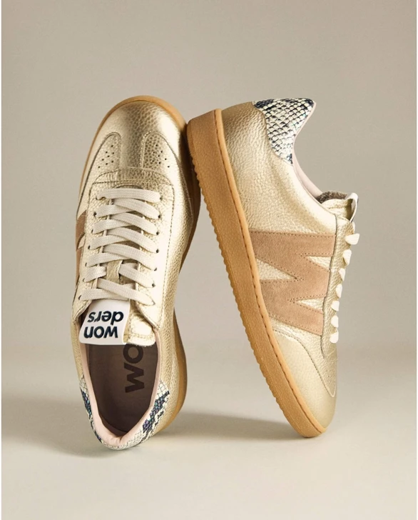 WONDERS Damen Turnschuhe Schlange Gold