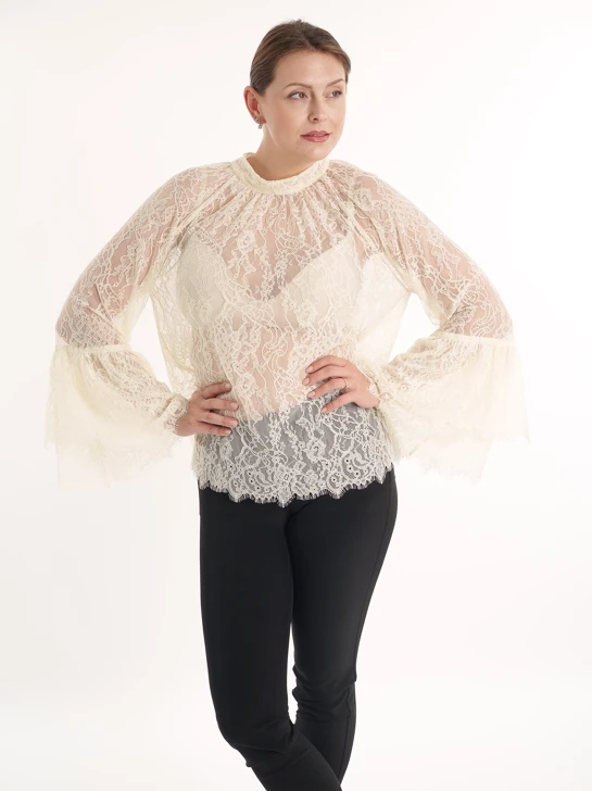 VERA MONT Damenbluse, hellbeige, mit Spitze