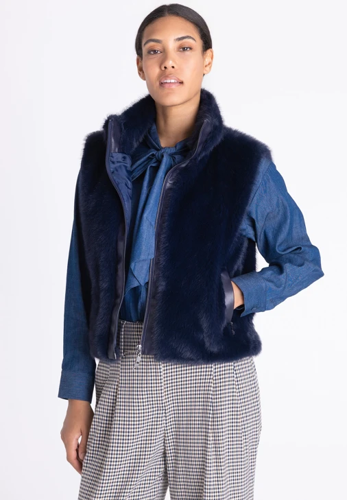 TUZZI NORDIC DUN Damen-Pelzweste, dunkelblau