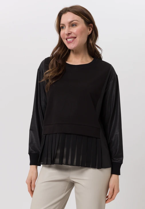 TUZZI EBONY Damenbluse schwarz mit Falten