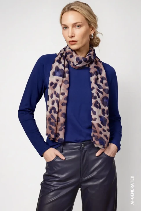 MONARI STUDIO BLUE Damen-Schal mit Leopardenmuster